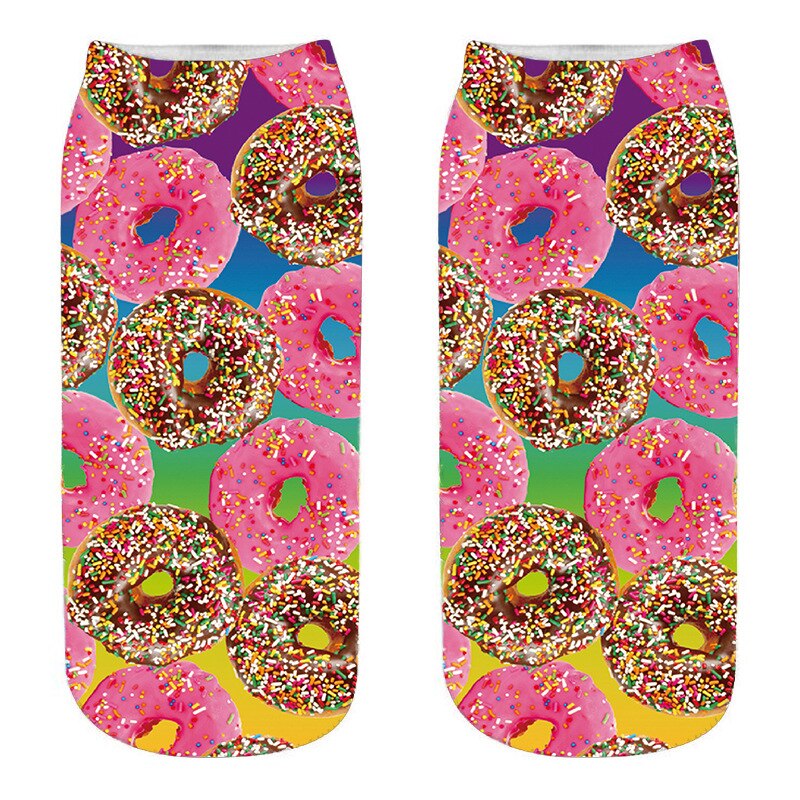 Calcetines de algodón con estampado 3D de comida para mujer, calcetín tobilleros de corte bajo, divertido, hamburguesa, patatas fritas, fruta, piruleta, Harajuku: Style1