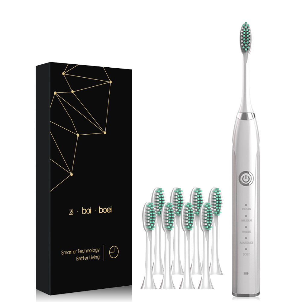 [ZS] Quiet 5 Modes for Adults Sonic Electric Toothbrush Rechargeable IPX7 Washable Soft Bristle Replacement 4 Brushes Heads: A4H102-2