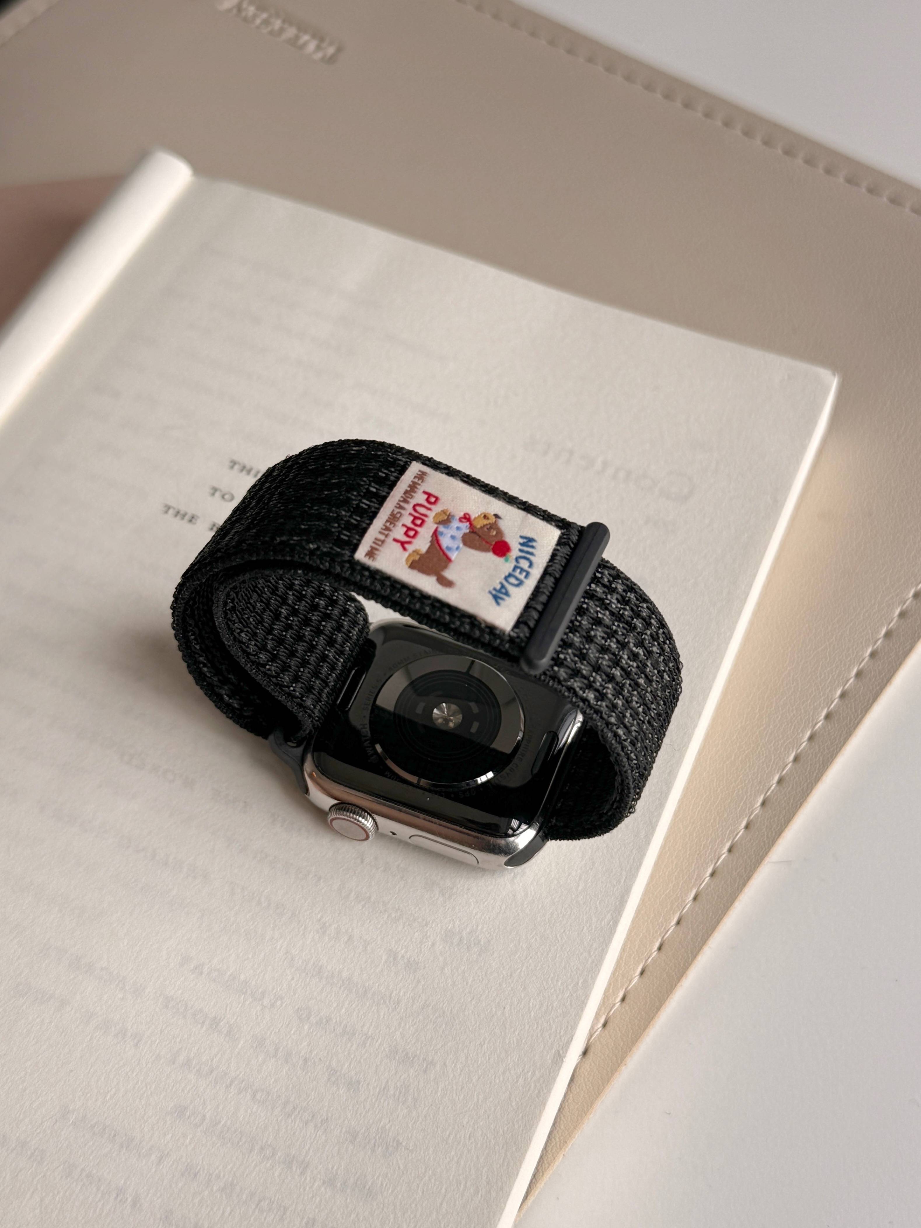 Nylonrem til apple watch-rem iwatch serie 10 9 8 7 6 5 4 se ultra 2 49mm/46/45/44/42/40/38mm armbånd armbånd urrem: Xs / Sort