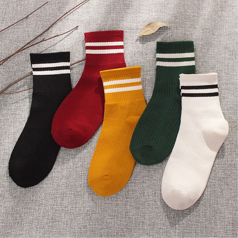 Unisex retro stil bomuld åndbare mid tube sokker ensfarvet stribet koreansk stil komfortable strikkede sokker