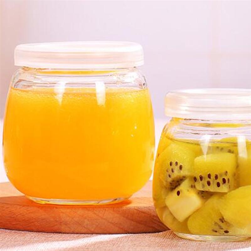 10 stücke 100ml SchöNe Pudding Flasche Glas Wärme-Beständig Joghurt Behälter Milch Tasse Klar Gelee Glas Für Haus Einkaufen Mit Deckel