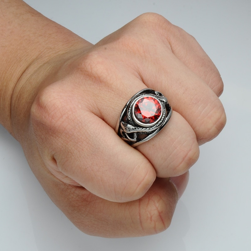Rood En Zwart Carneool Halfedelsteen Signet Ringen Voor Mannen 316L Roestvrij Stalen Ring Mannelijke Sieraden Anillos Accessoires