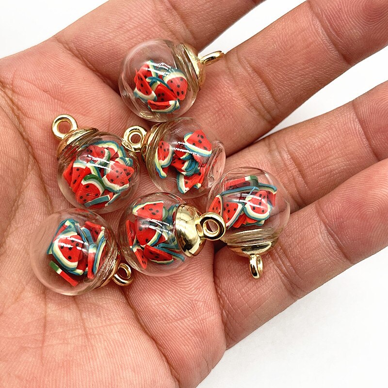 10pcs 16mm Colorful Transparent Ball Glass Polymer Clay Charms Pendant Find Hair Accessories Jewelry Charms Earring