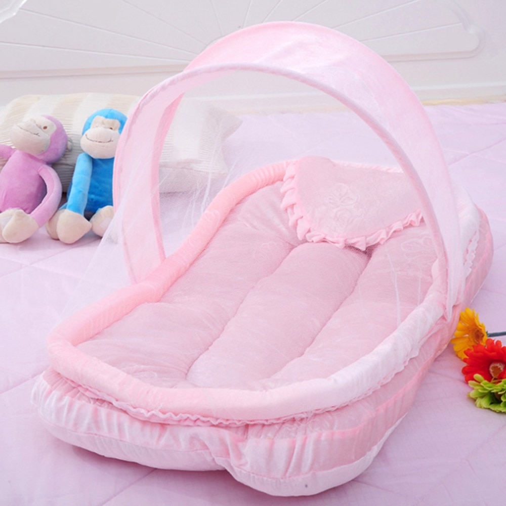 Newest Foldable Baby Crib 0-3 Years Baby Bed With Pillow Mat Set Portable Folding Crib With Netting Newborn Sleep Travel Bed