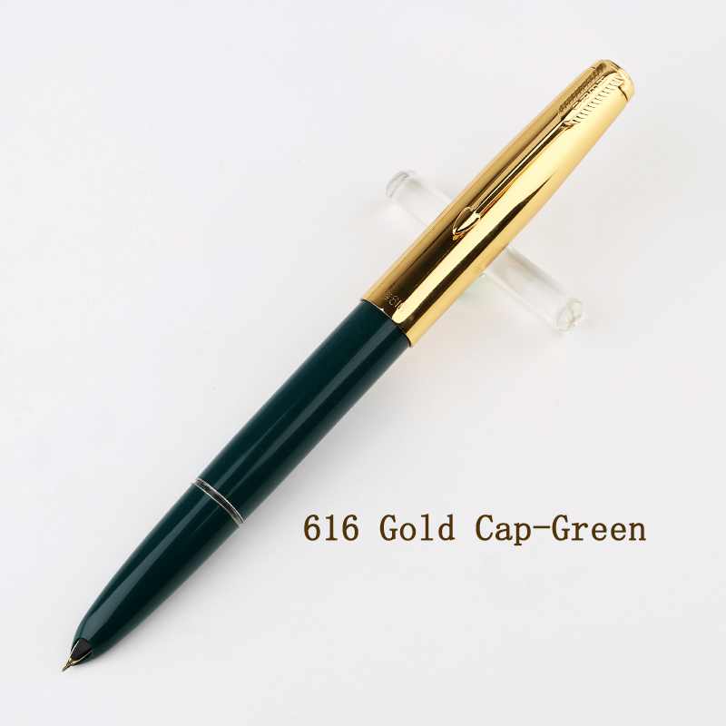 Authentic HERO 616 Classic Nostalgic Fountain Pen 616-2 Golden Clip / Cap Ink Pen Iridium Fine Nib 0.5mm for Student: Gold Cap Green