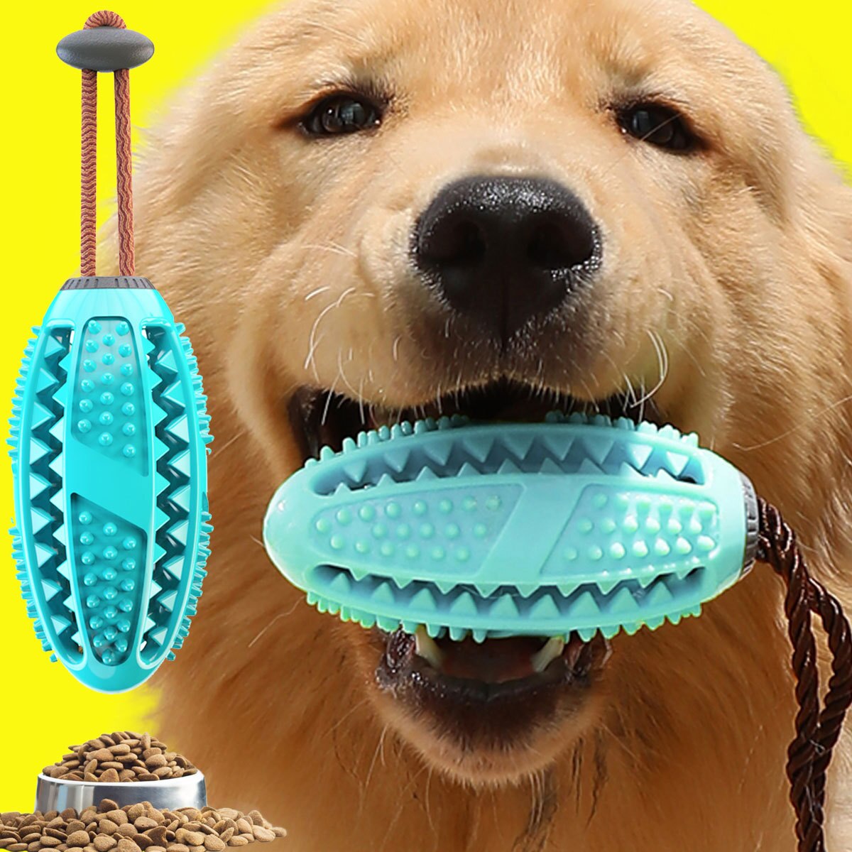 Populært gummikong hundelegetøj til fransk bulldog hundetænder børste hund tygge kugle interaktivt kæledyr legetøj labrador tænder rengøringsværktøj: Lyseblå / 14 x 6.5cm