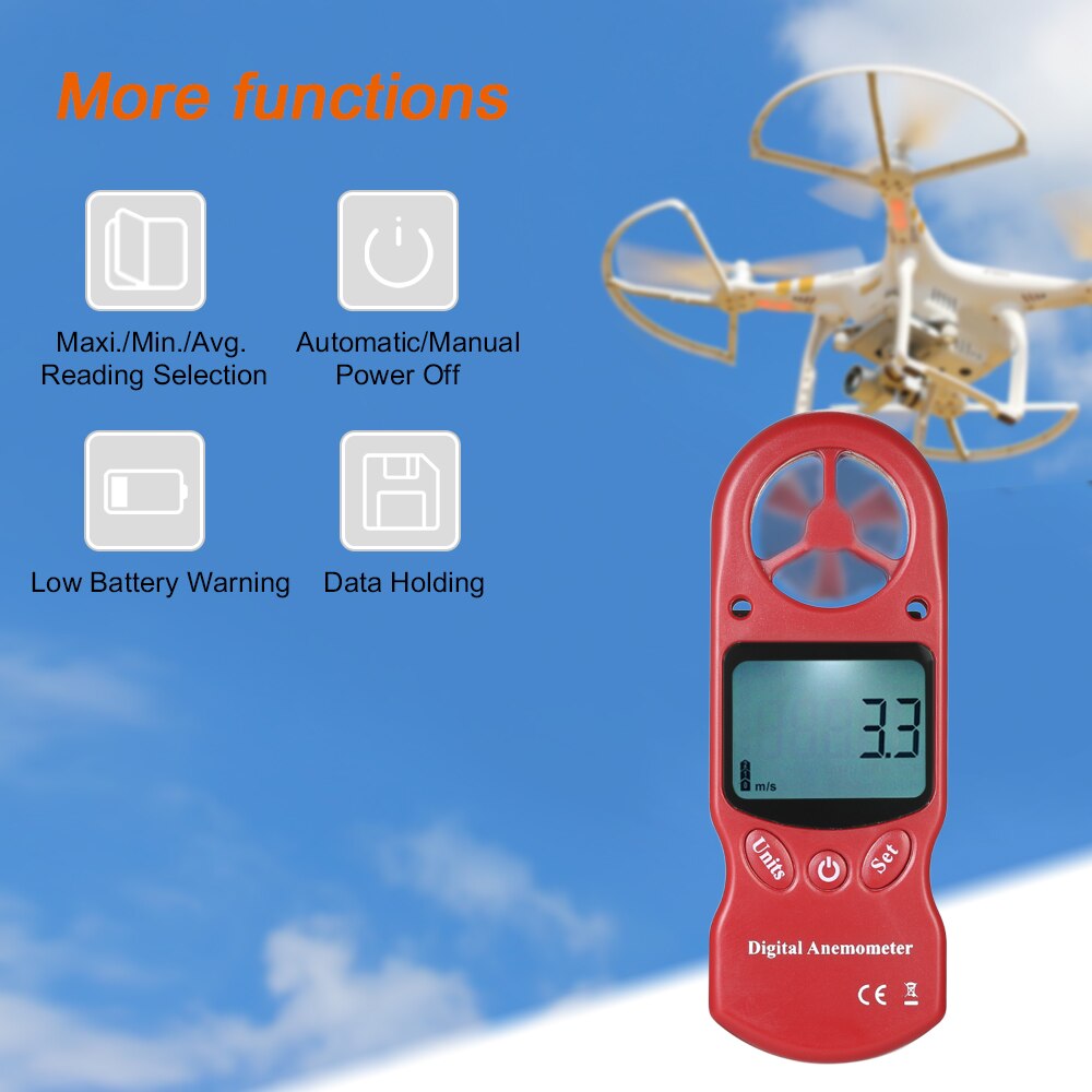 Handheld Digital Anemometer Wind Speed/Temperature/Humidity/Wind Chill/Heat Index/Dew Point/Barometric Pressure/Altitude Meter