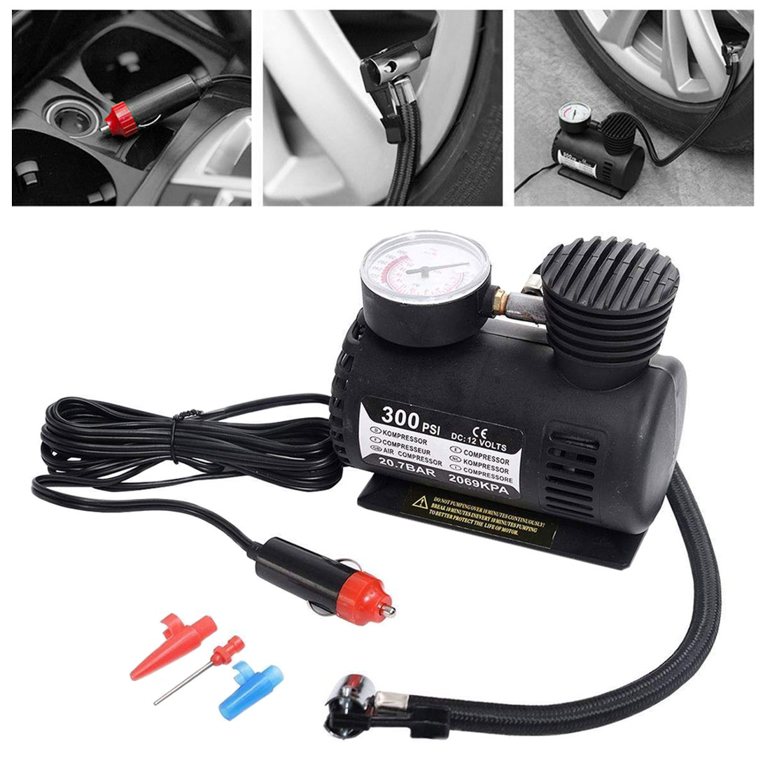 ABS Automotive Durable Vehicle Mini Air Compressor 300 PSI Tire Inflator Pump DC 12V Car Parts Car Accessories