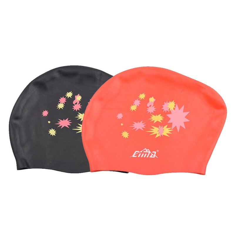Swimming Cap Women Silicone Long Hair Extra Large Big Waterproof Swim Hat for Lady with Ear Cup Protect Elastic Swimming Caps: 2 Caps (Black Red)
