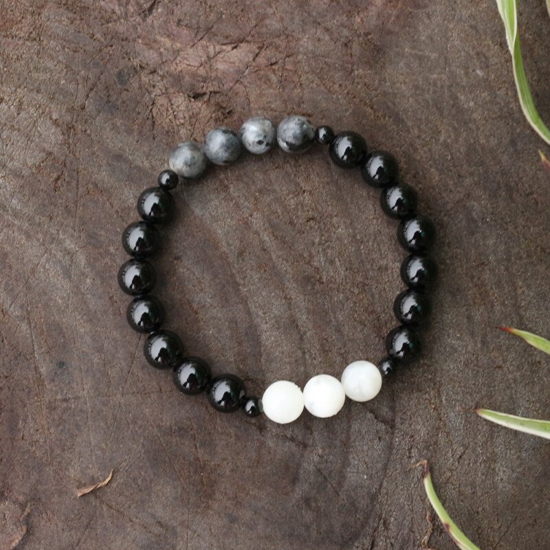8mm naturstenperler, sort onyx, hvid månesten, japamala-sæt, åndelige smykker, meditation, inspirerende , 108 mala-perler