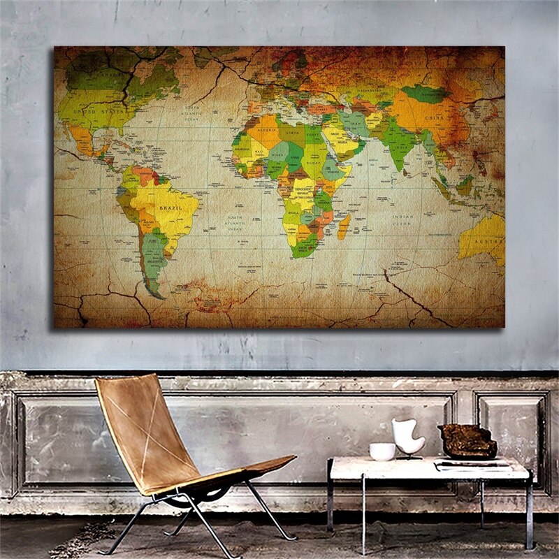 Retro World Map 90*60cm Posters and Prints Canvas Paintings Wall Art Pictures Room Home Decoration School Classroom Supplies