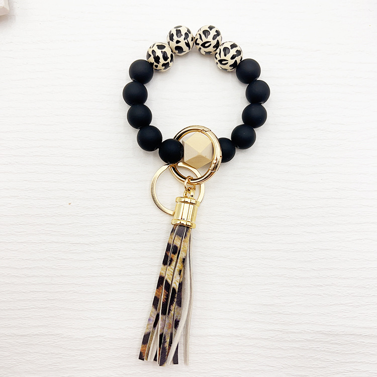 Llavero con cuentas de silicona para hombre y mujer, pulsera con cuentas y borlas para colgar carteras: Beige