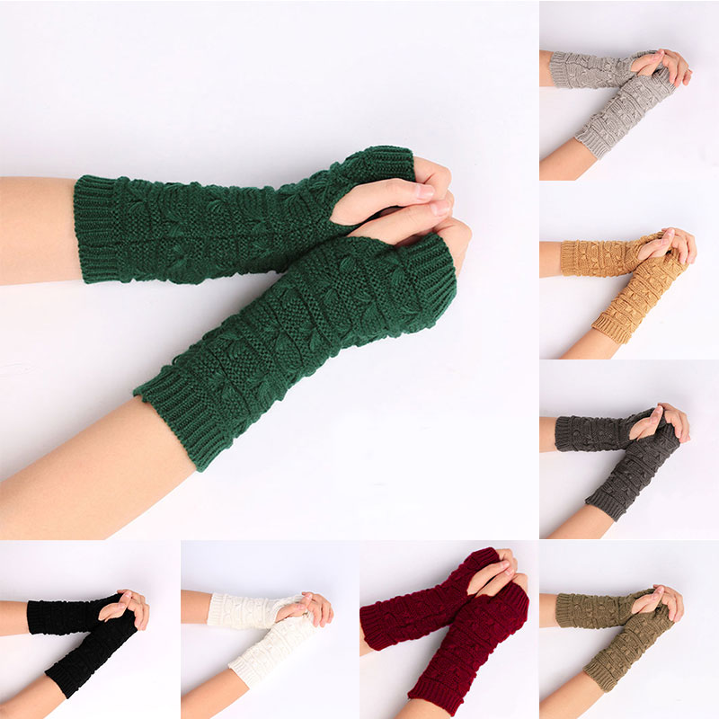 Manchettes en laine pour femmes, mitaine chaude, épaisse, sans doigts, chauffe-mains, en Crochet, tricot, Faux gants, couverture de bras, blanc, hiver