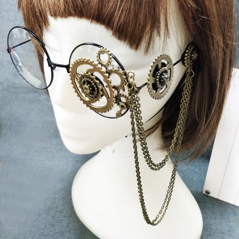 Gafas para mujer Steampunk Retro con marco redondo Lolita engranajes cadena decoración gafas góticas Cosplay de Halloween gafas para hombre
