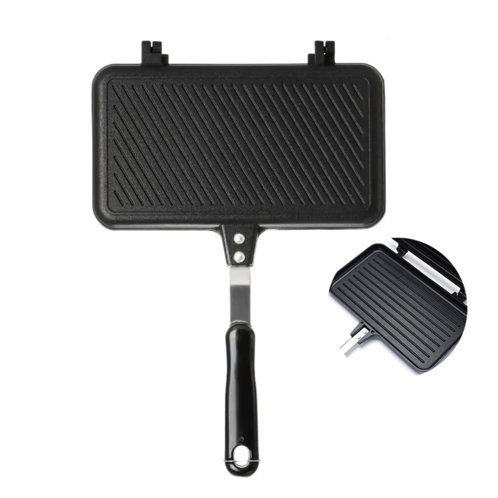 Double-Sided Breakfast Sandwich Baking Pan Aluminium Alloy Detachable Toast Frying Pan Heat-resistant Sandwich Maker Waffle: WHITE