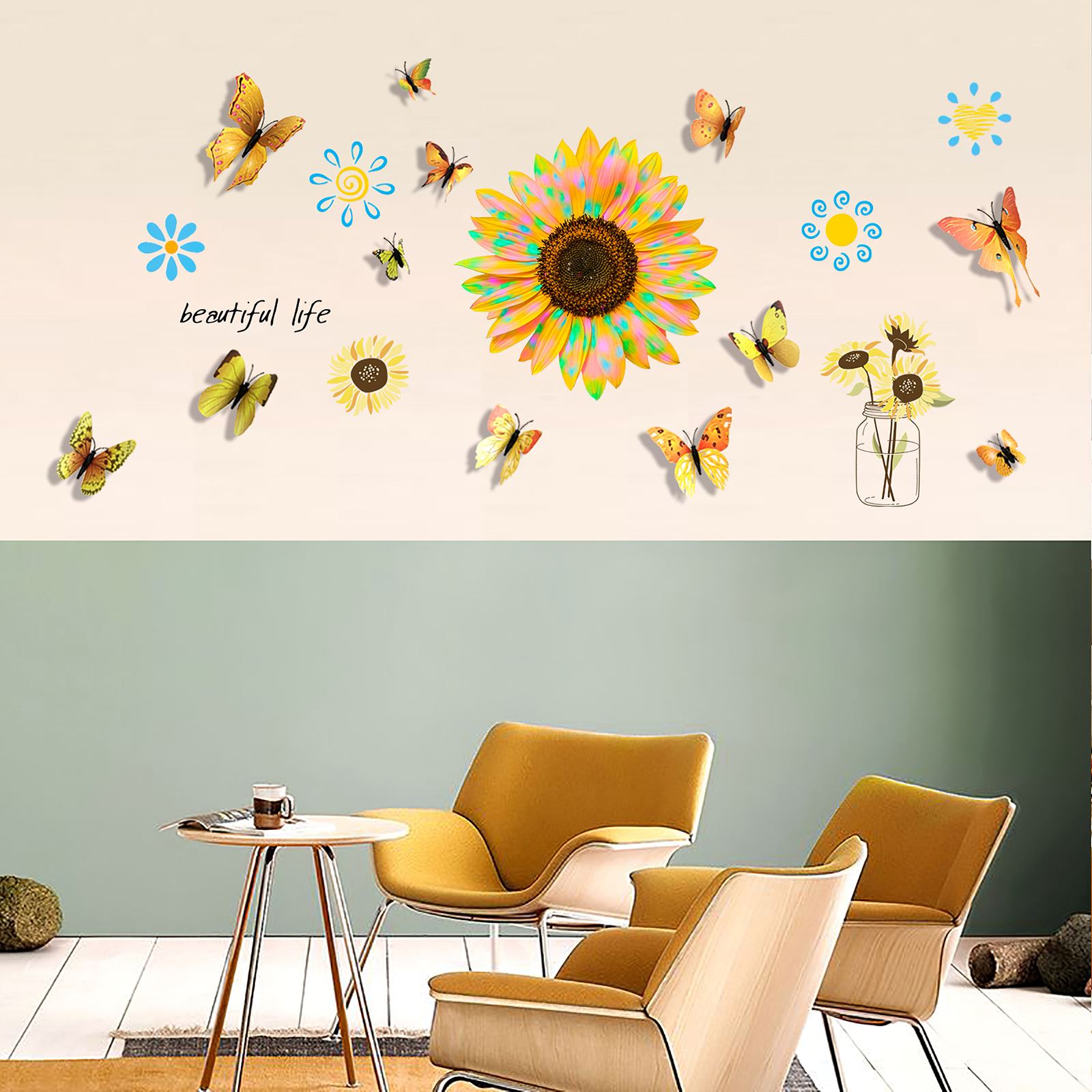 Waterdichte 3D Zonnebloem Auto Sticker Vinyl Pvc Sticker Voor Huis Kamer Muur Raam Deur Koelkast Keuken Home Decor