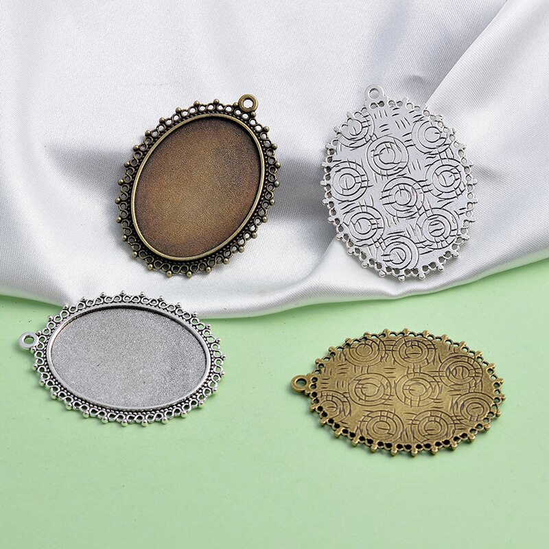 5pcs 30x40mm Inner 2 Colors Plated Classic Flower Style Cabochon Base Setting Charms Pendant