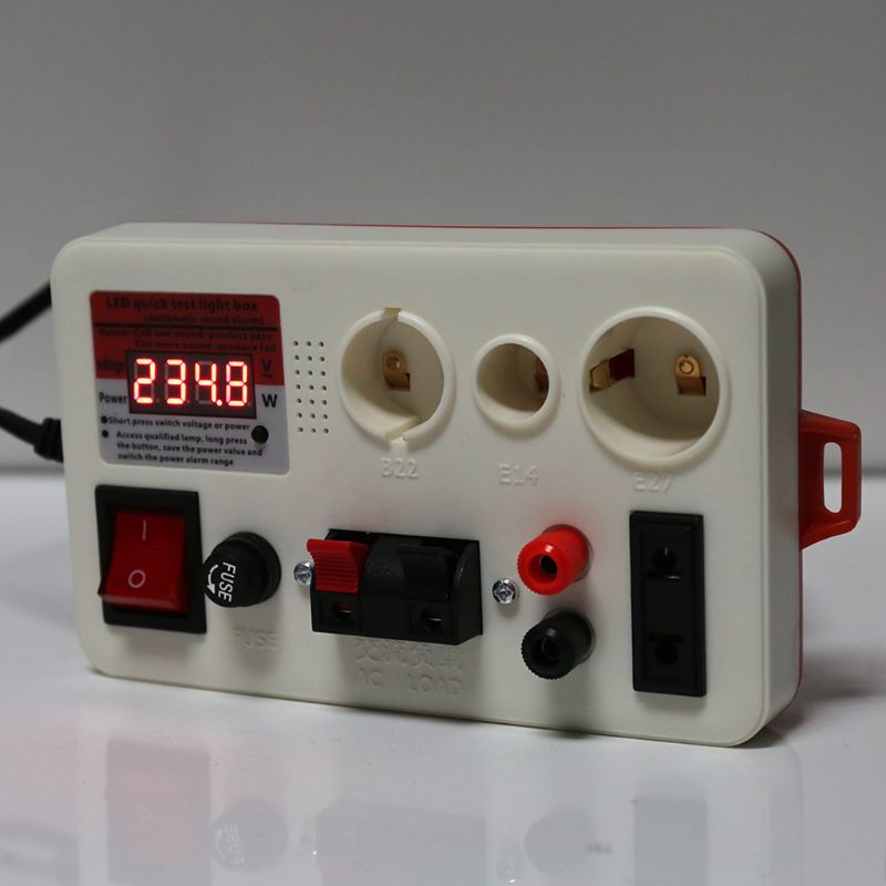 Caja de luz LED de prueba rápida, probador de potencia de voltaje para E27, B22, E14, bombilla con Zumbador