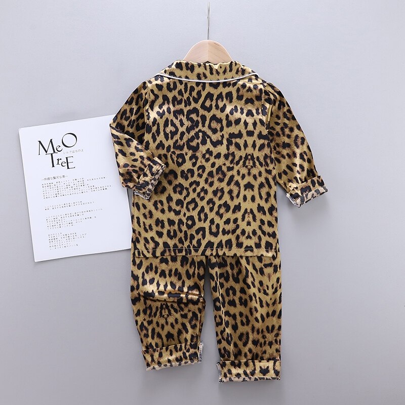 2 stk sommer baby tøj sæt børn piger drenge nattøj leopard langærmet pyjamas toppe + sove bukser sæt