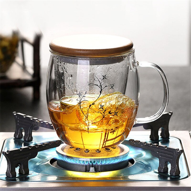 Transparent Glass Tea Cups Household Flower Teacups with Lid and Filter Heat Resistant Water Mug Office Drinkware