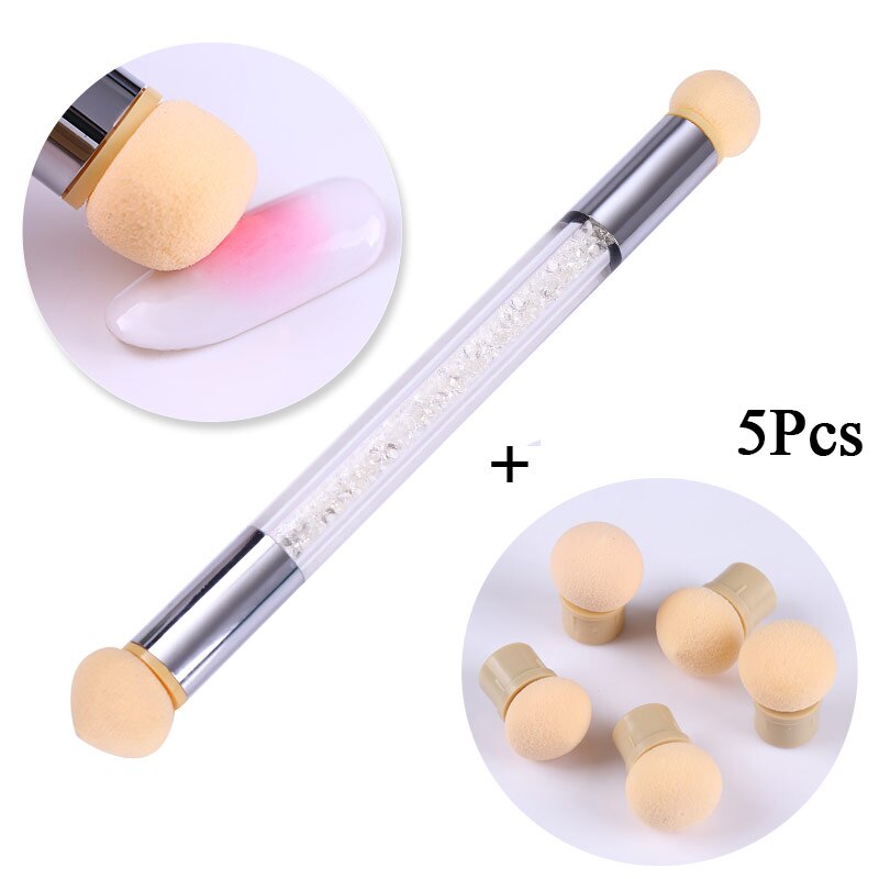 Dobbelt-endet neglebørste sæt gradient skygge pen prikkede børste svamphoved rhinsten håndtag manicure negle kunst maleværktøj: S6