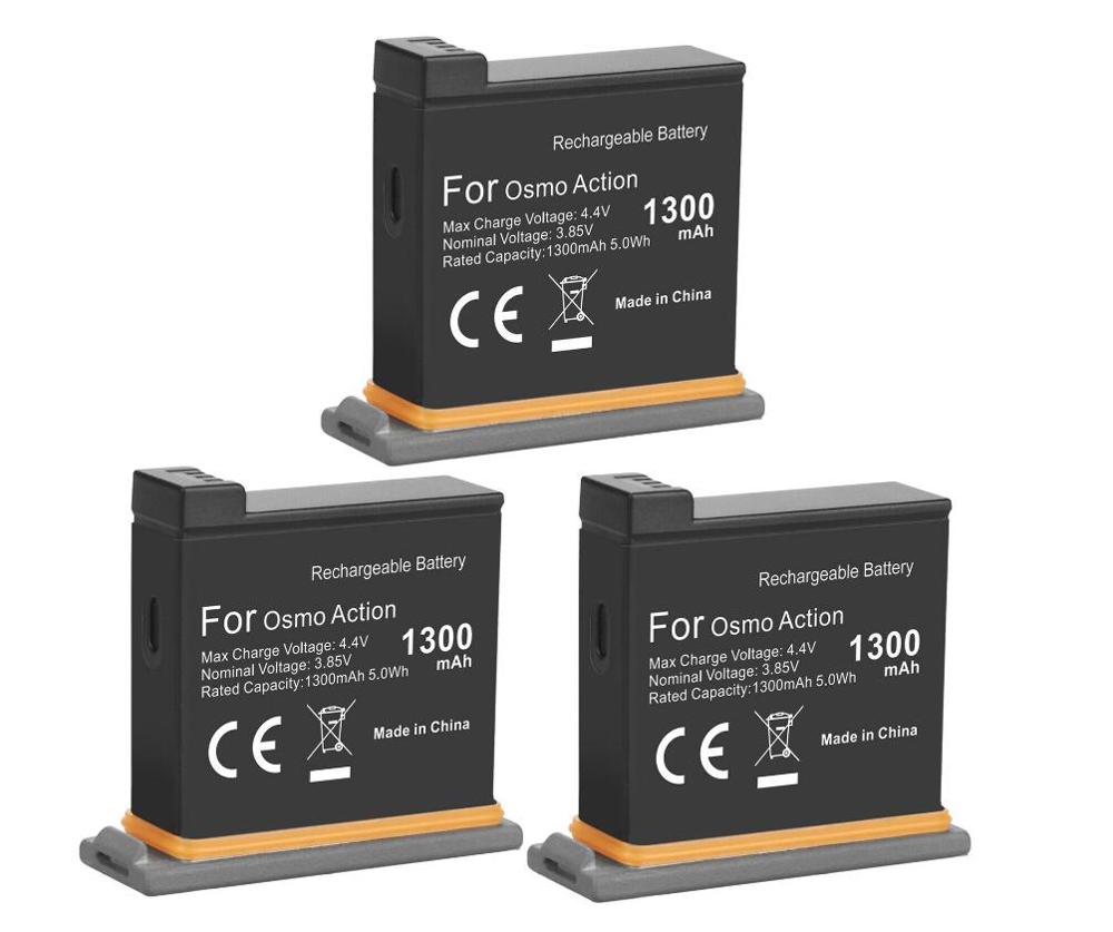 Osmo handling batteri  + 3 havn smart hurtiglader til dji osmo sportskamera: 3 stk batteri
