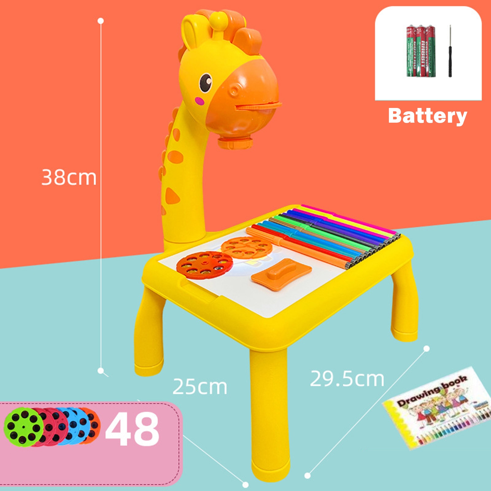 Bureau de dessin pour enfants avec projecteur, jouets éducatifs avec fonction de chant, Table de peinture de Projection détachable pour enfants: 48 battery