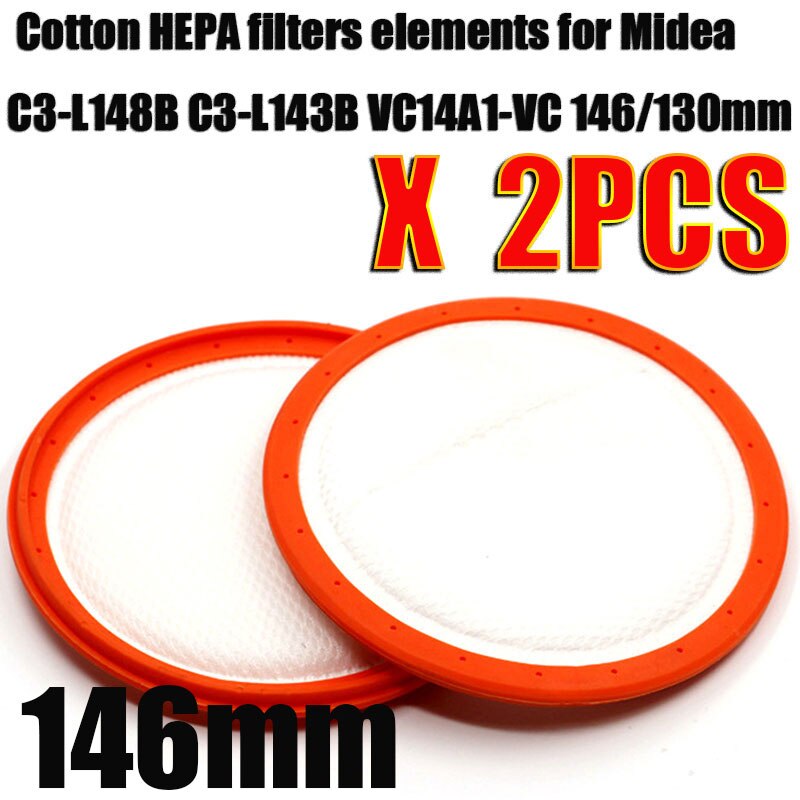 Replacement Washable Vacuum Cleaner Round HV Filter Cotton HEPA filters elements for Midea C3-L148B C3-L143B VC14A1-VC 146/130mm: 146mm 2pcs