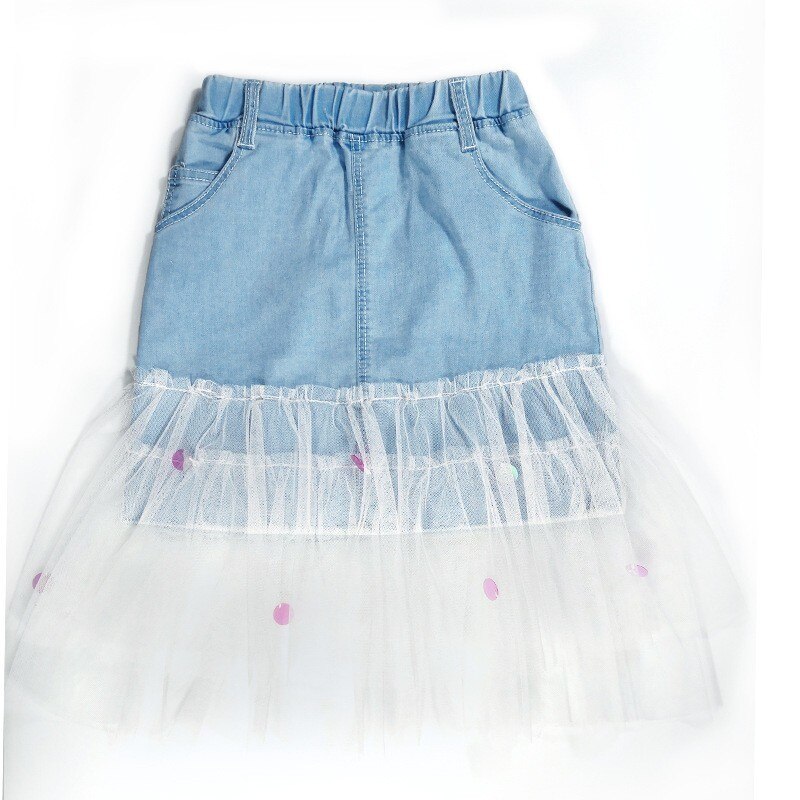 4 5 6 7 8 9 y piger nederdel koreansk denim mesh syninger børn pettiskirt afslappet elastik talje store piger nederdele sommer