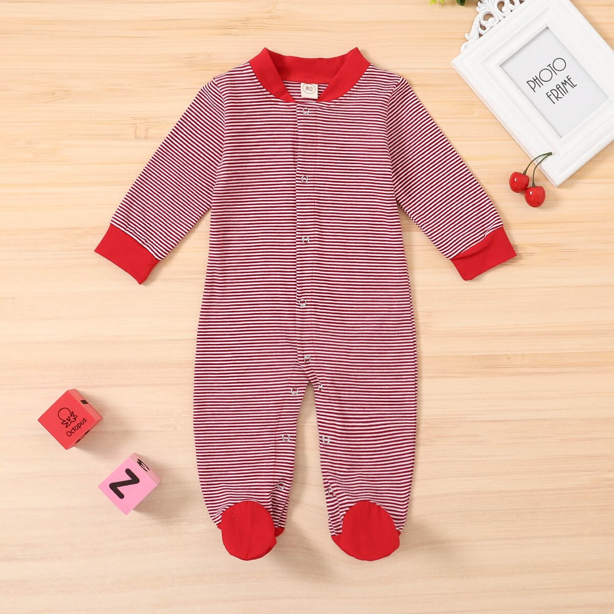 Kerst Stijl Mooie Baby Lange Mouwen Cartoon Rompertjes Kerstman Streep Patroon Een Stuk Lange Broek Voor Jongen En Meisjes