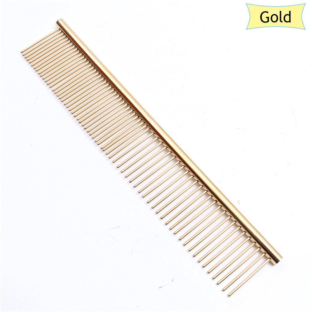 1PC Multicolor Pet Dog Cat Hair Comb Metal Double Row Brush Grooming Hair Steel Comb Beauty Cleaning Supplies: gold