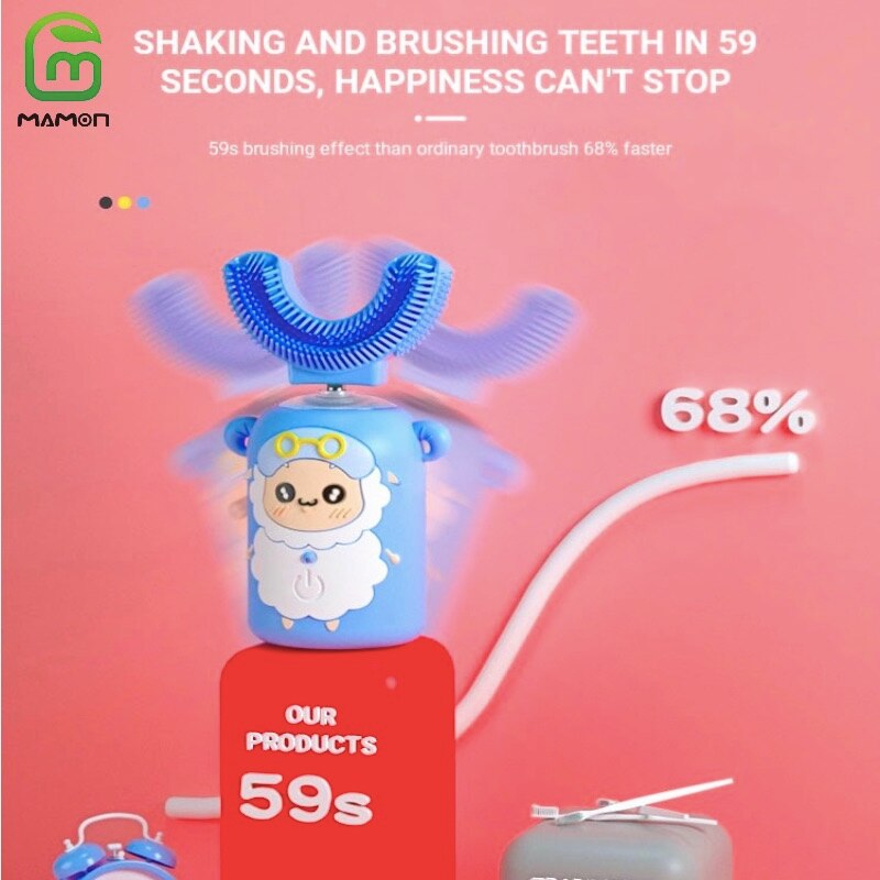 MAMON – brosse à dents électrique pour enfants, pour filles et garçons, étanche, minuterie intelligente Rechargeable, ultrasons à 360 degrés,