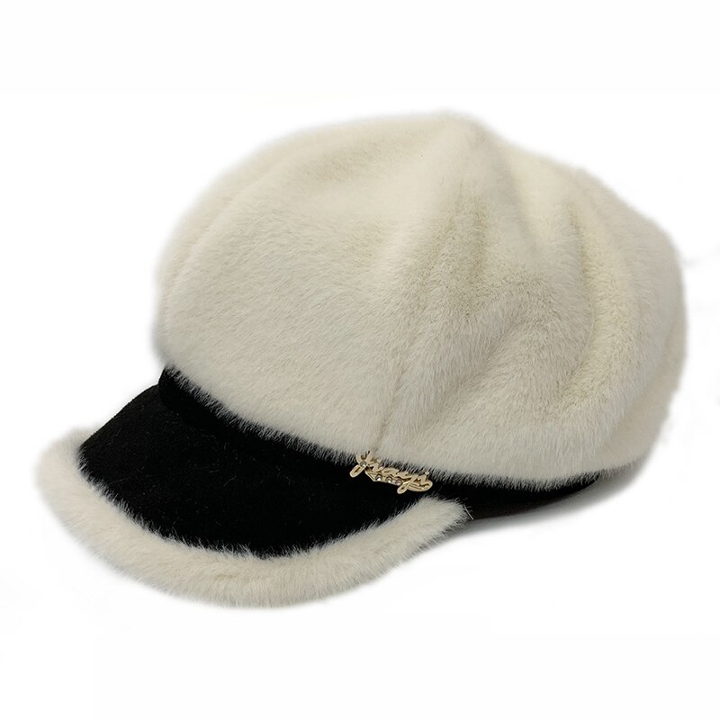 Vinter kvinder imiteret pels hatte varmere ensfarvet plys ottekantede kasketter afslappet udendørs vindtætte varme hatte damer hat kasketter