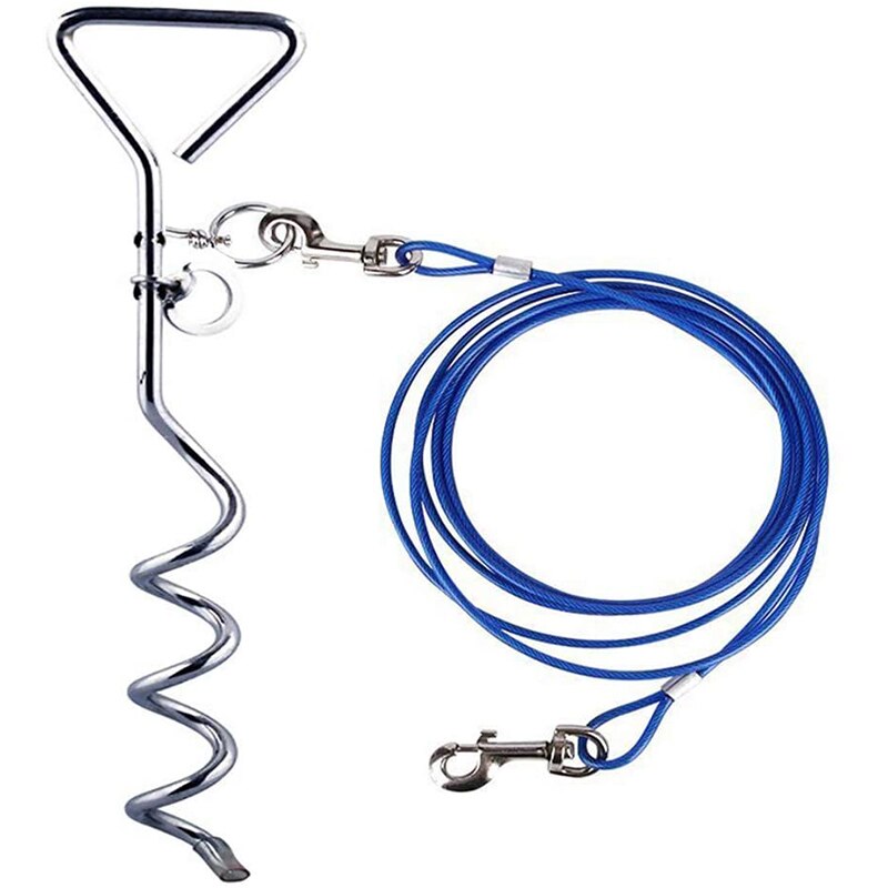3M 5M 11M Hond Stake Tie Out Kabel En Reflecterende Stake 16 Ft Outdoor Yard En Camping, voor Kleine Medium Grote Honden Tot £ 125: Blue / With 5M Leash