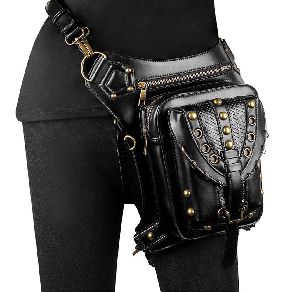 Steampunk cuero mujer cintura bolsa Retro Rock bolsa de pierna para motocicleta bandolera bolsos cráneo bolsa con remache Punk Norbinus