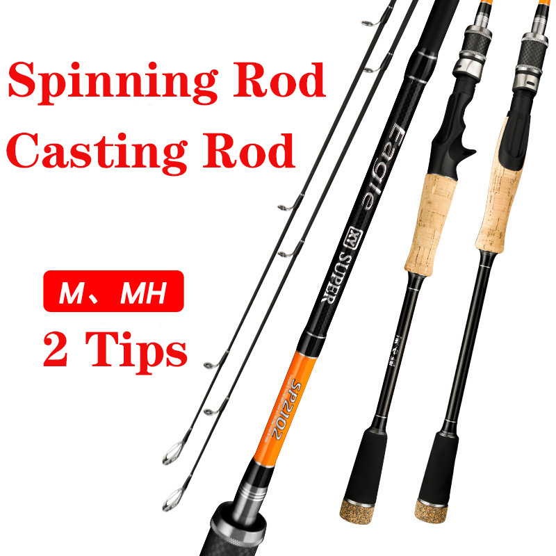 Carbon Fiber Fishing Rod M/MH 2 Tips Spinning/casting Super Hard Fishing Rods for LAKE River Reservoir Pond Carp Fishing Pole