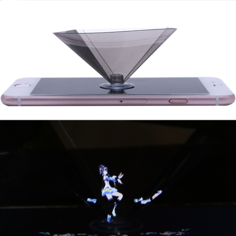 3d holografische projector piramide display met zuignap voor 3.5-6 inch smartphone