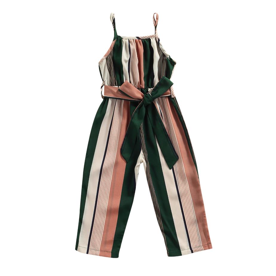 Mono informal con tirantes bandage para niña, pantalones largos con estampado a rayas sin mangas, de verano