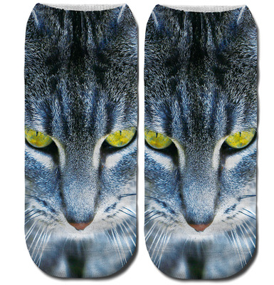 Calcetines con estampado 3D de para Mujer, calcetín tobillero de corte bajo, medias informales con estampado 3D de gato, zapatos de lona,