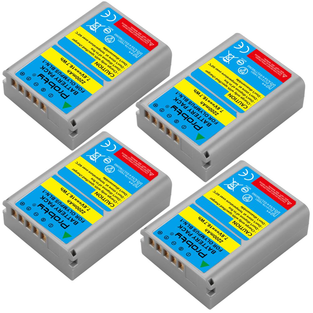 Batería de repuesto de 2200mAh BLN-1 BLN 1 PSBLN1 PS-BLN1 PS BLN-1, Cargador USB LCD de un solo canal para Olympus E-M5, OM-D E: 4 Pcs Battery