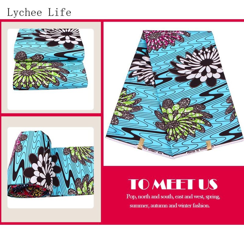 Lychee Leven Polyester Real Waxprint Ankara Afrikaanse Bloem Naaien Stof Voor Vrouwen Party Jurk Maken Ambachten