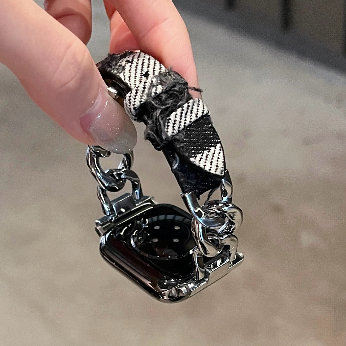 Luxe Slanke Lederen Metalen Kettingband Voor Appel Horlogeband 8 49 9 7 Se 6 Meisje Denim Polsband Voor Iwatch 45 42 44 40 41 38: L / GREEN BLUE