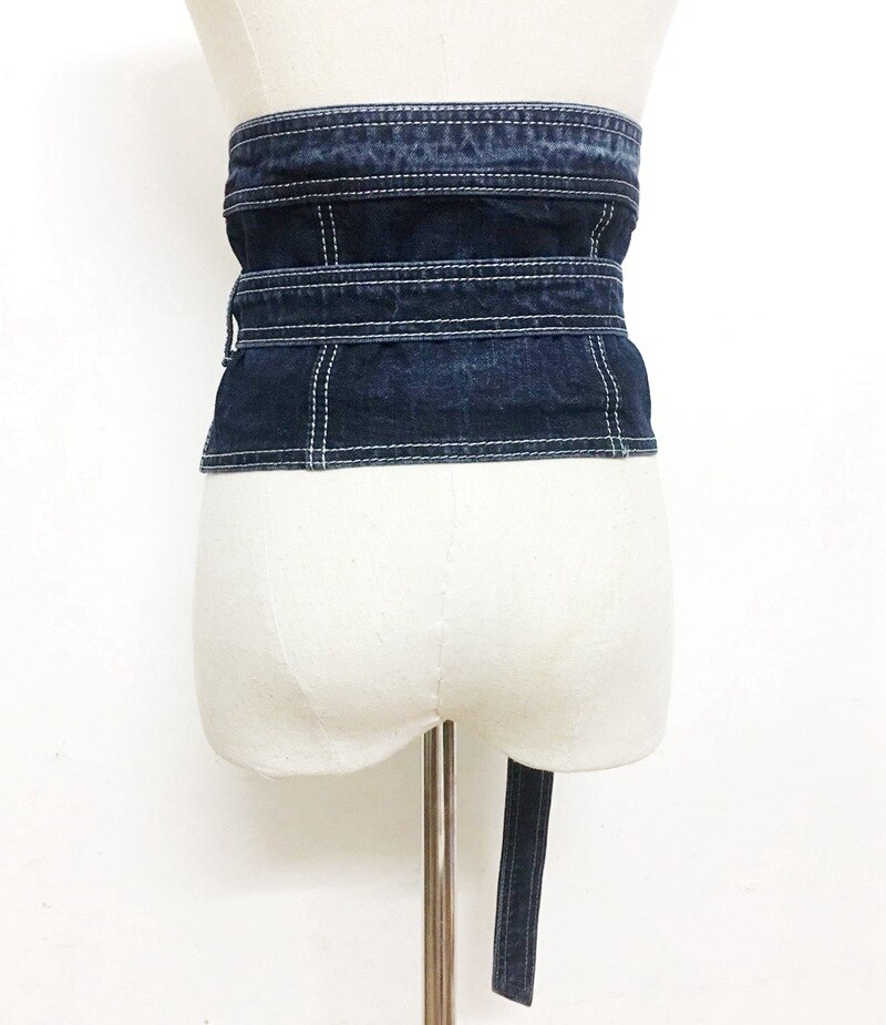 Cinturón de tela vaquera para mujer, cinturones como cintura ancho, Vintage, lavado,