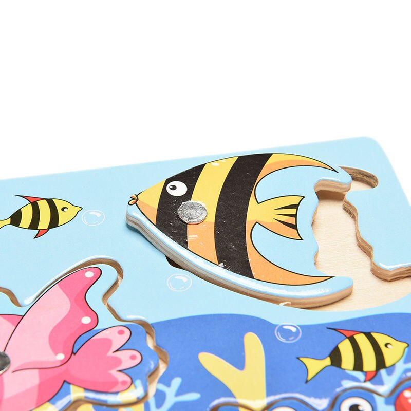 Children Fishing Game Wooden Ocean Jigsaw Board Magnetic Rod Outdoor Fun Toy For Kid Jogos De Tabuleiro Madeira Non-electric