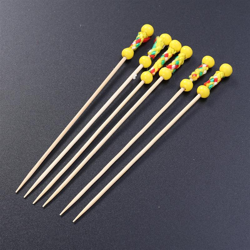 Food Picks Cocktail Fruit Appetizer Drink Picks Sticks Disposable Wood Toothpicks Party Supplies (About 100pcs, Double Red Beads
