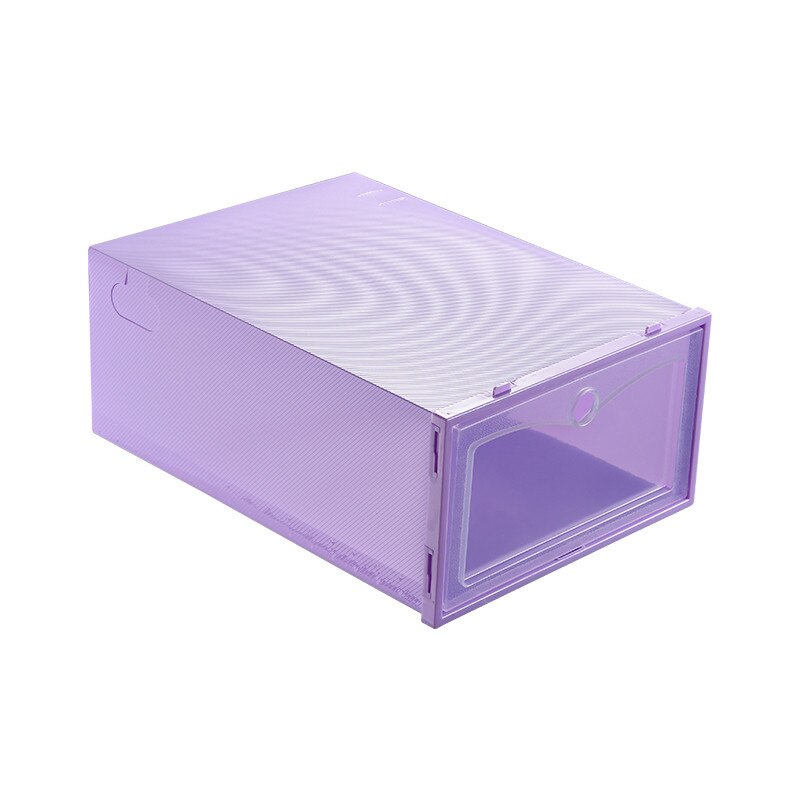 1PC Foldable Clear Shoes Storage Box Plastic Stackable Shoe Organizer Stackable Space Saving Modern Shoebox Shoes Display Case: M / Purple 