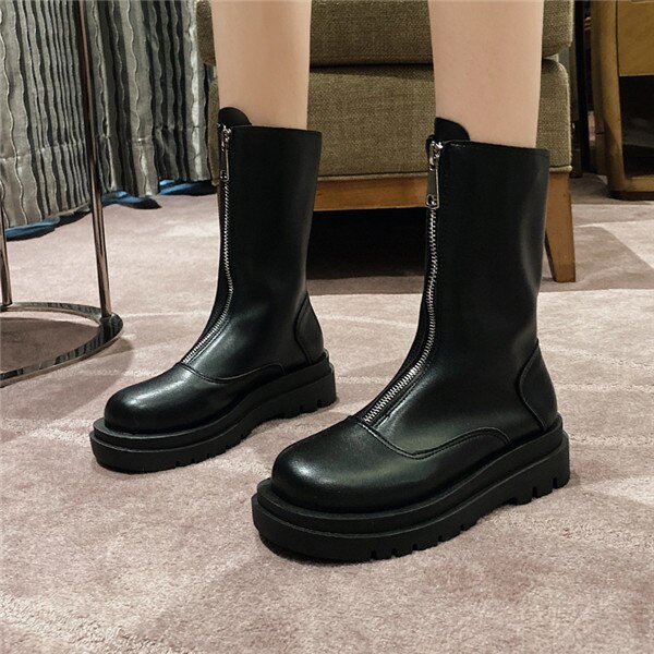 Cootelili kvinner nakle boots sko 5cm hæl rund tå boots for kvinner glidelås sko plattform sklisikre botas mujer størrelse 35-39: Svart / 6