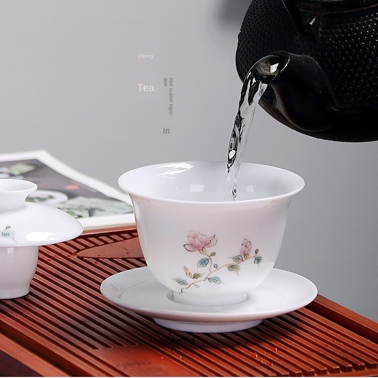 Porcelæn håndmalet terrin æggeskal kung fu te store skåle keramik sancai terrin sopera de ceramica gaiwan til kæreste: Dækskål a