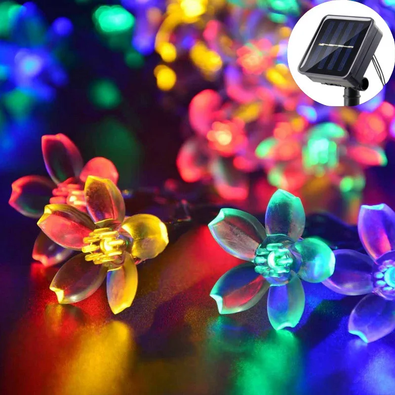 LED-Gartenleuchten für den Außenbereich, Hochzeitsdekoration, 8 Modi, Kirschblüten, Solar-Lichterkette, Weihnachtsfeier, Dekoration, Lichterkette: RGB / 6-10W