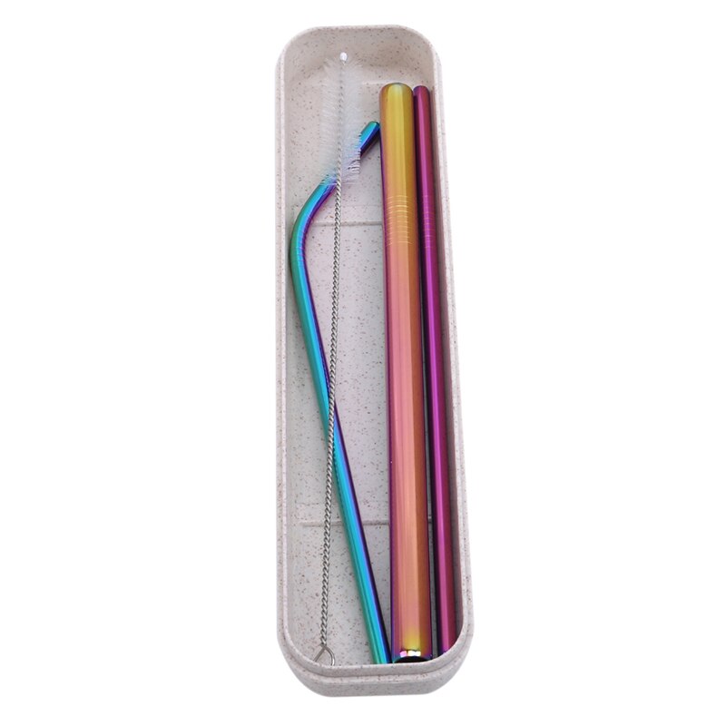 4 unids/set pajitas de acero inoxidable con cepillo limpiador pajitas de Metal reutilizables pajita de zumo portátil de 5 colores con cepillo limpio
